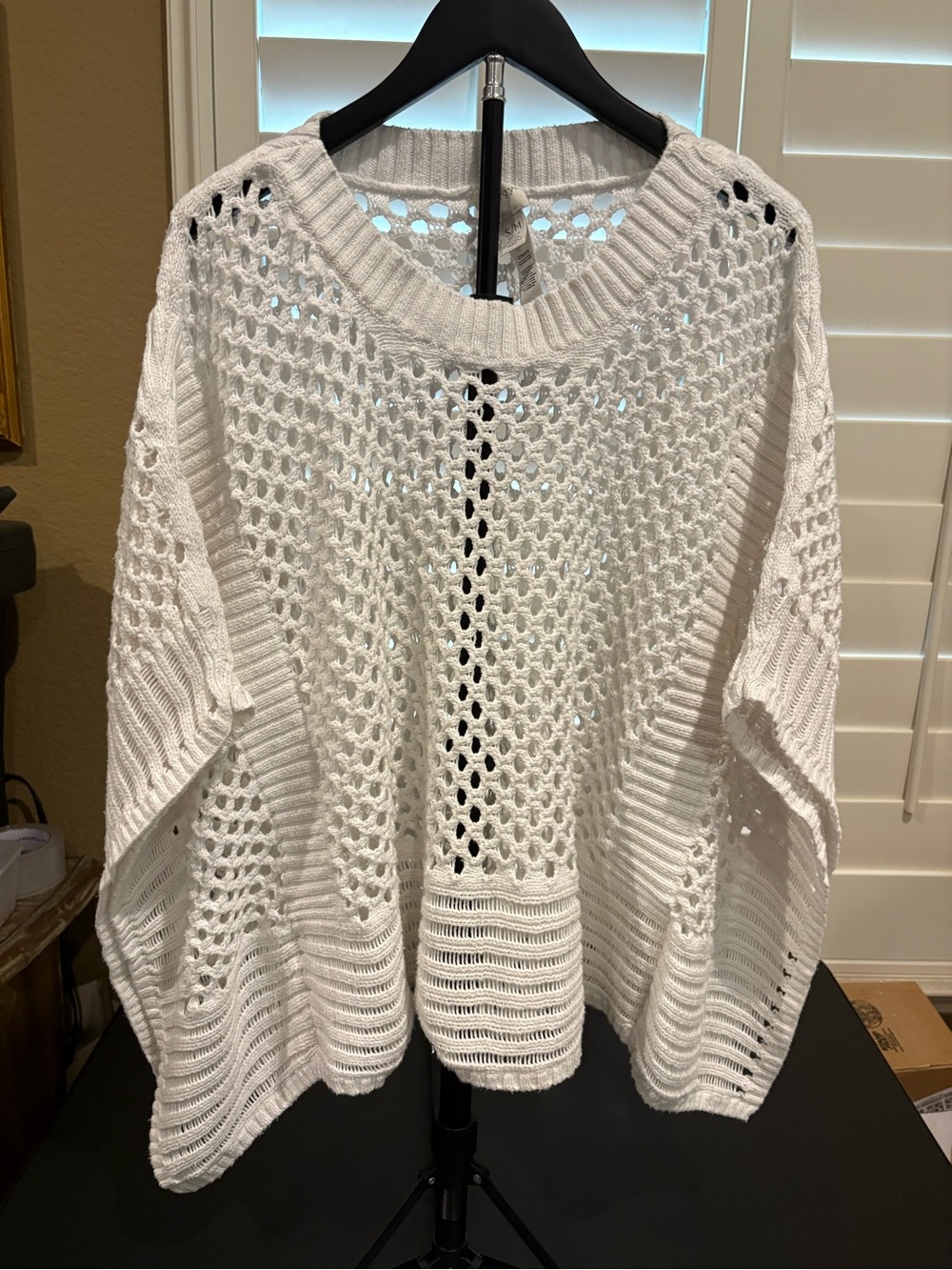 Chico's White Open-Weave Crewneck Sweater